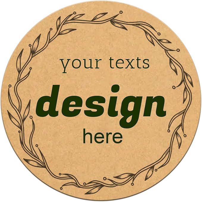 Custom Lables Round Kraft Paper Stickers, Decorative Labels with Floral Wreath Personalized with Texts, Logo, Thank You Labels for Business 100 Pack (Style 8)