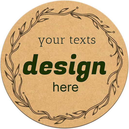 Custom Lables Round Kraft Paper Stickers, Decorative Labels with Floral Wreath Personalized with Texts, Logo, Thank You Labels for Business 100 Pack (Style 8)
