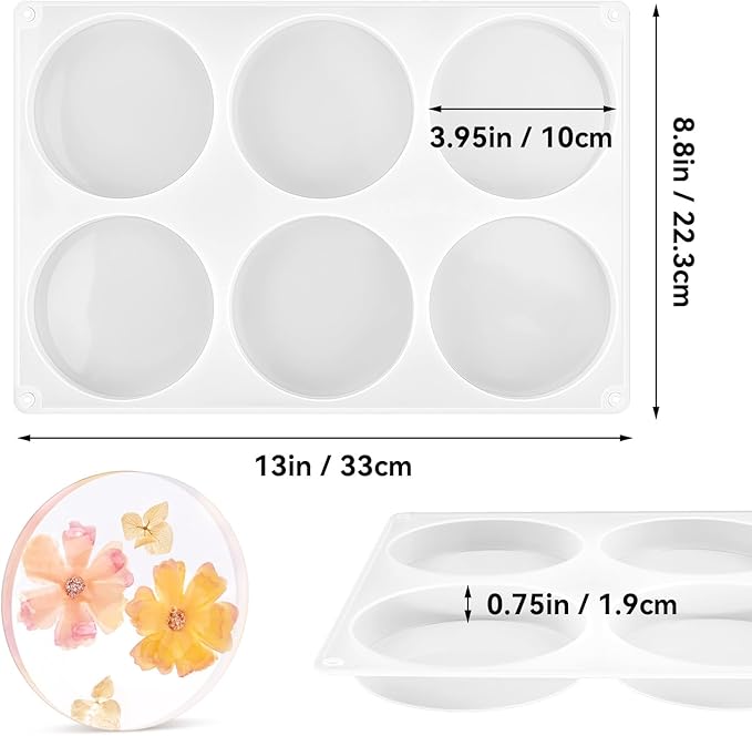 6-Cavity Deep Round Coaster 4 Inch Round Silicone Resin Molds for Epoxy Resin, Cups Mats, DIY Craft