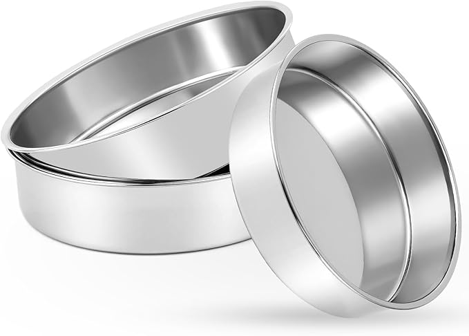 9 inch Stainless Steel Cake Pan, Mirror Finish Bakeware, Round Cake Pans Set of 3, Dishwasher Safe & Oven Safe