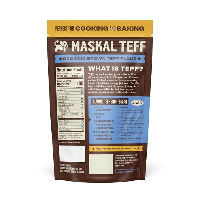 Maskal Teff Organic Brown Teff Flour, 14 Ounce (6 pack)