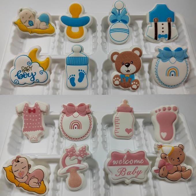 Edible 8pcs Blue Boys Baby Showers Themed Cake Decorations Dessert Sugar Sprinkles Party Cookie DIY Cake Cupcake Topper Icing Frosting Decoration Holiday Supplies
