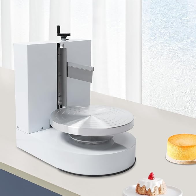 Cake Cream Spreading Machine, Electric Cake Decorating Machine for 4-12 Inch Cakes, Automatic Cake Cream Spreading Machine with Graduated Scrapers Turntable for Dessert Shops, 60-320RPM, 200W (White)