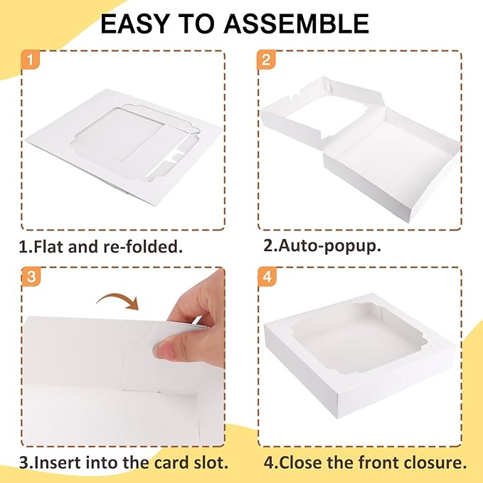 Moretoes 45pcs Pie Boxes, 10x10x2.5 Inches White Bakery Boxes Cookie Container with Window for Treats, Pie, Strawberries, Cookie Cake, Pastries, Muffins and Donuts