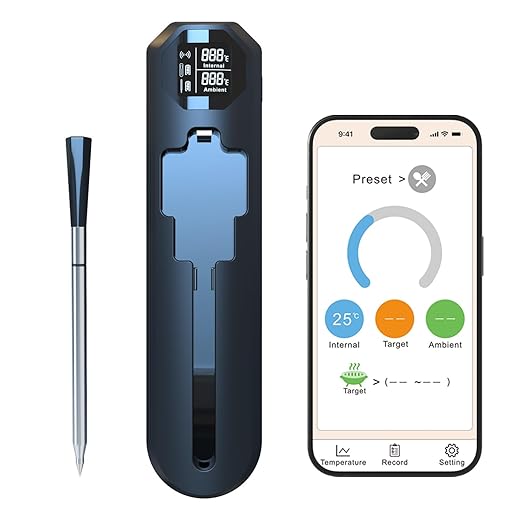 YFL Smart Wireless Meat Thermometer with Bluetooth & App, 820FT Long Range, Digital Food Thermometer with Dual Sensors, IP67 Waterproof Probe for BBQ, Grill, Oven, Smoker, Turkey, Steak, Chicken