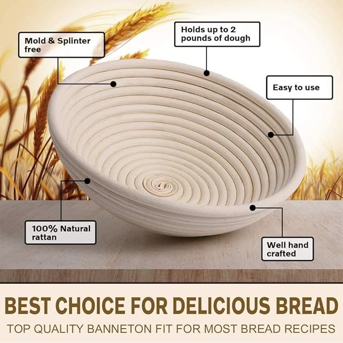 Banneton Bread Proofing Basket 2 pack 9 inch Round Basket with Liner, Bread Proofing Basket Perfect for Professional & Home Sourdough Bread Baking, Artisan Sourdough Bread (Set of 2 pack 9" Round)
