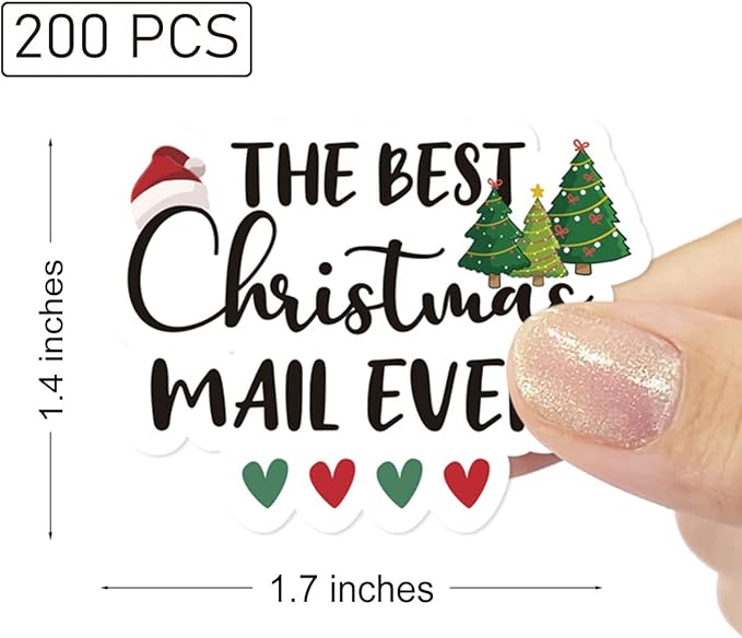 Wailozco 200 PCS The Best Christmas Mail Ever Stickers,Cute Small Business Envelopes Stickers for Business Packages/Handmade Goods/Bags,Christmas Theme Small Shop Business Stickers for Envelopes Seal