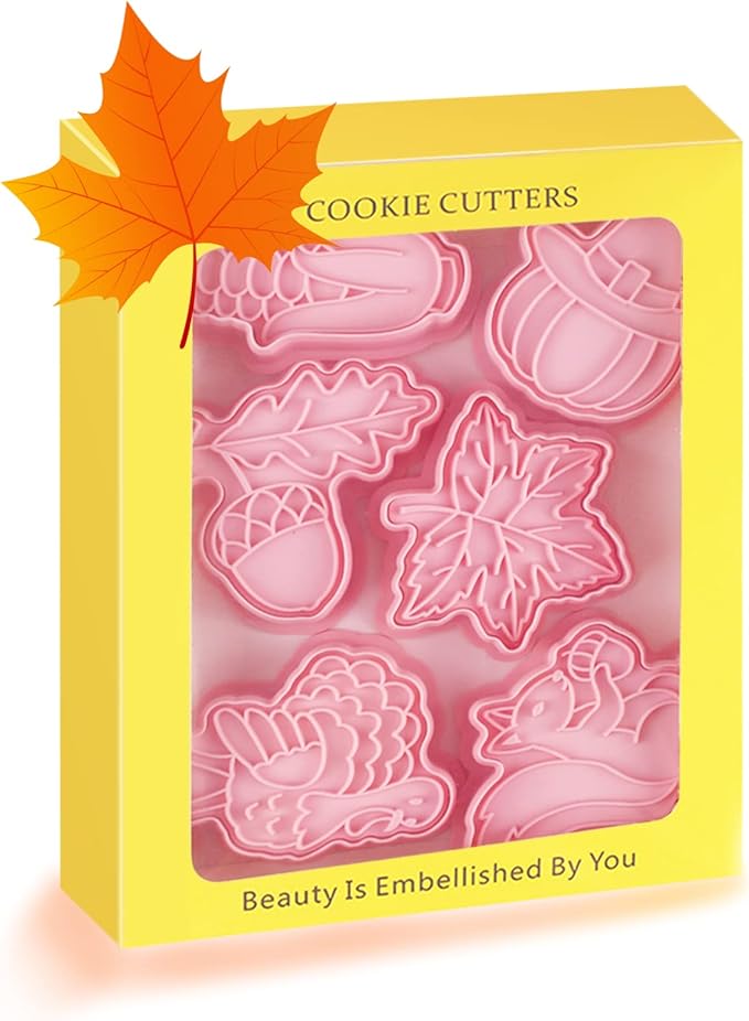 Novel Thanksgiving Cookie Cutters and Stamper, Maple Leaf, Squirrel, Hazelnuts, Turkey, Corn, Pumpkin 3D Cookie Cutters Set for Thanksgiving Baking (Pack of 12)