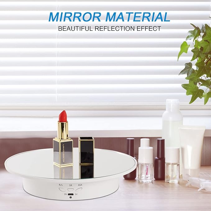 7.87'' Rotating Display Stand Motorized Rotating Display Stand, 22 lbs Load Rotating Platform with Mirror Cover, Rotating Stand with USB Charging Port, for Jewelry Photography Products 3D Model Cake