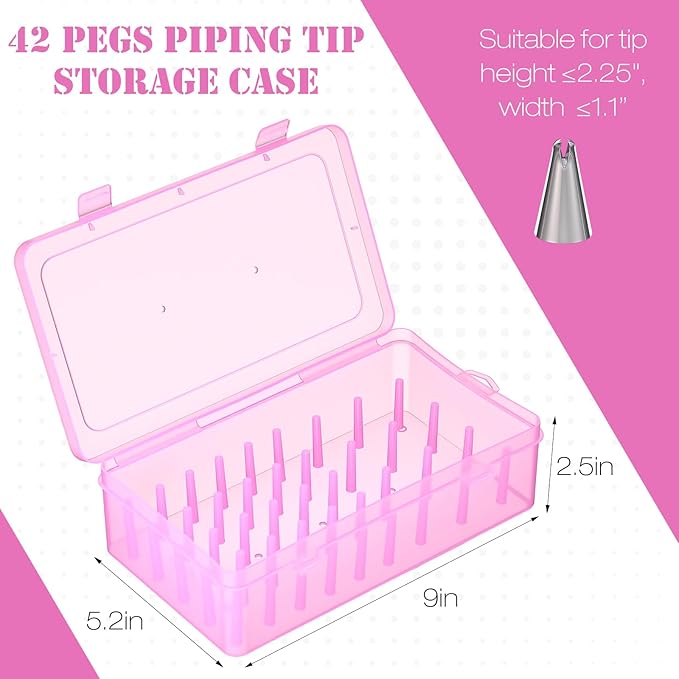 2pcs Piping Tip Box with Fixed Pins 84 Piping Tip Organizer Baking Cake Decoration Tool Storage Box(Pink)
