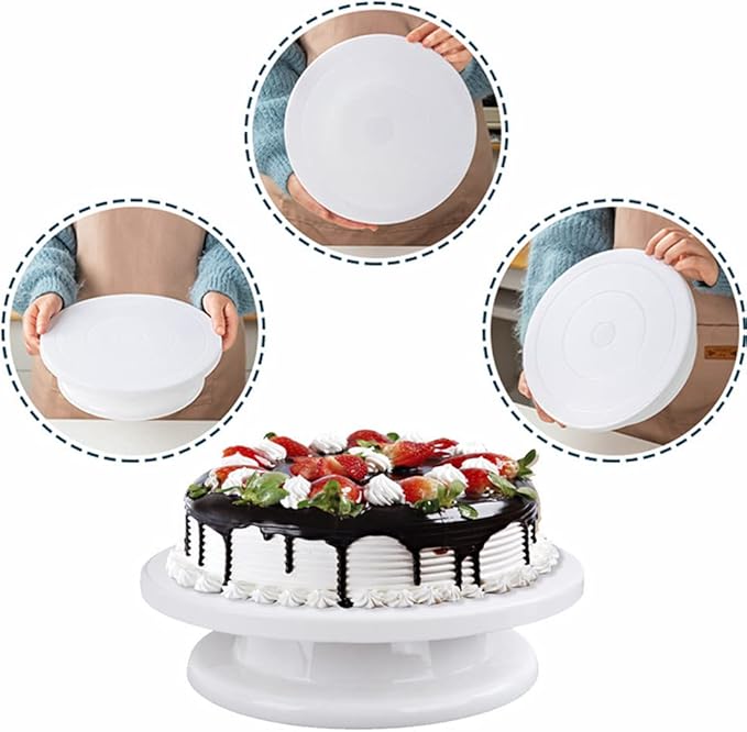 11 Inch Rotating Cake Turntable Stand, Revolving Turn Table Top for Cake Decorating, Rotary Round Cake Stand for Pastries Cookies Cupcakes Decorating Display Tool (White)