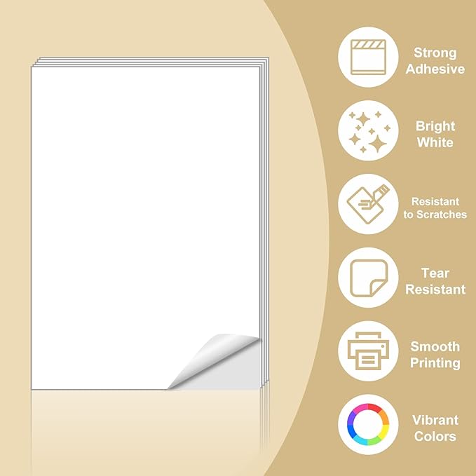 BESTEASY Sticker Paper 8.5" x 11" Full Sheet Label Stickers for Laser & Inkjet Printers, Self-Adhesive Paper Shipping Labels (500 Sheets,500 Labels)