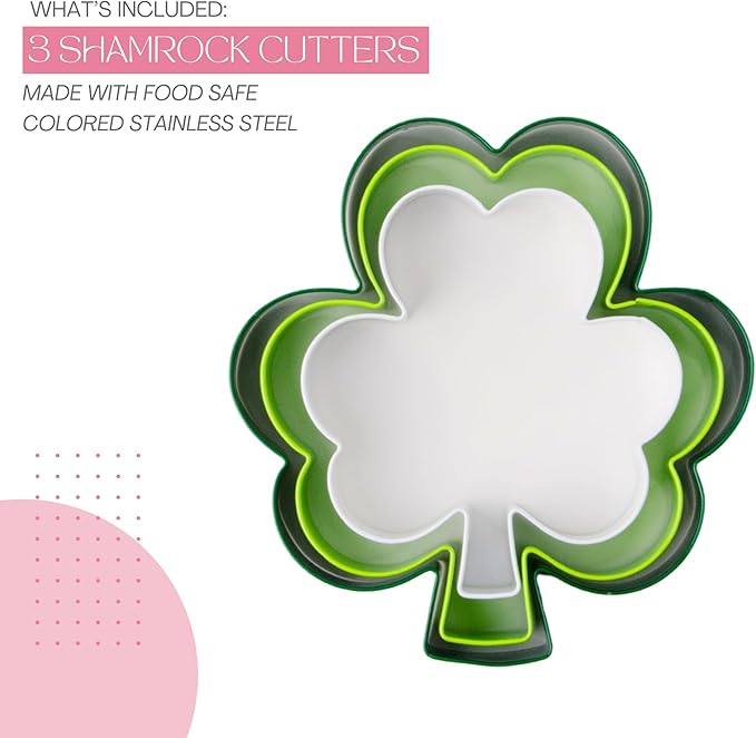 Cookie Cutter Kingdom, Shamrock Cookie Cutters, 3 Pack, Stainless Steel, Beautful Coated Finish, Mold for Cakes Biscuits and Sandwiches, St. Patricks Day (Shamrock 3 Pack)