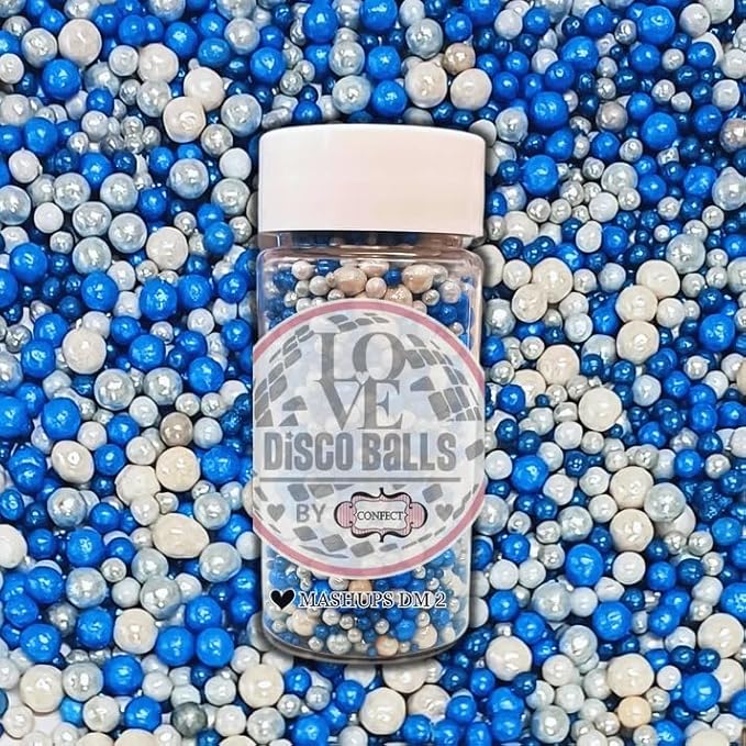 Confect Love Disco Balls Sprinkles Mix | Blue & Silver Pearl Dragees for Cake Decorating, Cupcakes, Cookies, Desserts – Edible Metallic Sprinkle Toppings for Baking & Parties | Vegan, Gluten-Free, Nut-Free, Soy-Free, Dairy-Free, Palm Oil-Free- 4.2 Oz