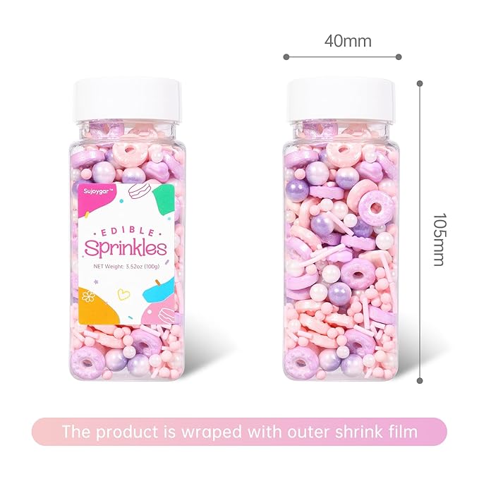 Donut Sprinkles Mix | Pink Purple Romantic | Sprinkles for Cake Decorating | Cupcake Toppers | Ice Cream | Cookie | Fancy Candy | 3.52oz
