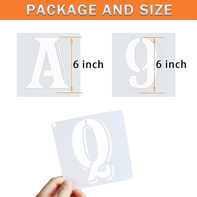 6 Inch Letter Stencils Symbol Numbers Craft Stencils, 42 Pcs Reusable Plastic Alphabet Templates for Painting on Wood, Wall, Fabric, Rock, Glass, Signage, DIY Art Projects