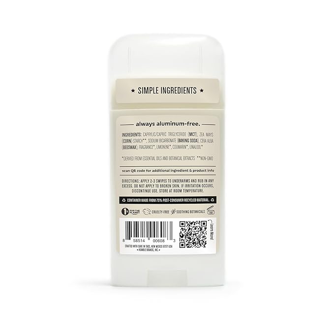HUMBLE BRANDS Original Formula Aluminum-free Deodorant. Long Lasting Odor Control with Baking Soda and Essential Oils, Palo Santo and Frankincense, Pack of 1