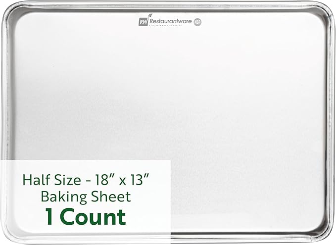 Restaurantware Met Lux 18 x 13 Inch Industrial Baking Pan 1 Heavy-Duty Bakery Sheet Pan - Rimmed Edges Endures Up To 392F Aluminum Half-Baking Sheet Dishwashable Ideal For Baking or Roasting