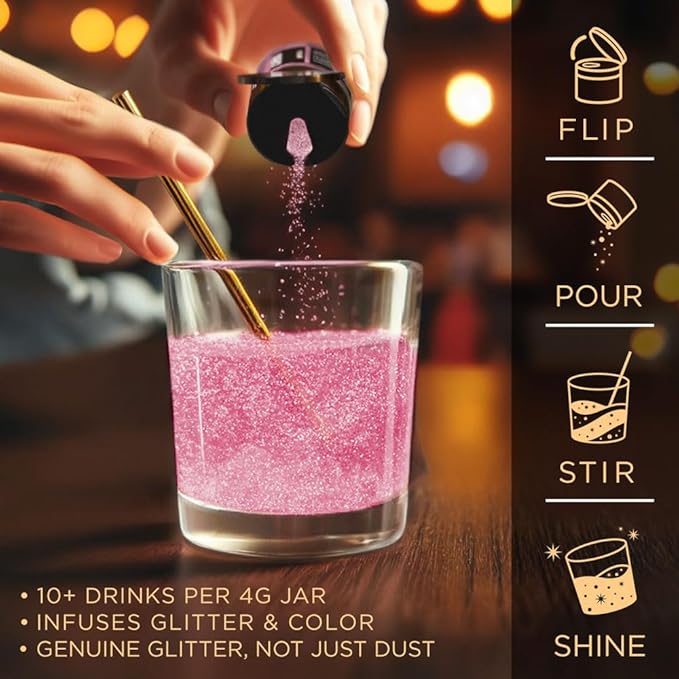 Brew Glitter Baby Pink Gender Reveal Color Changing Edible Drink Glitter (4g, 1x Jars) for Clear Cocktails, Mocktails and other Beverages!