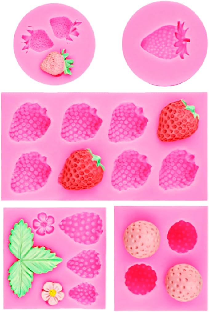 5PCS Pink Baking Silicone Moldlings 105.7/55/53/51mm Modeling Decoration Tool for Making Flower and Strawberry Shape Food