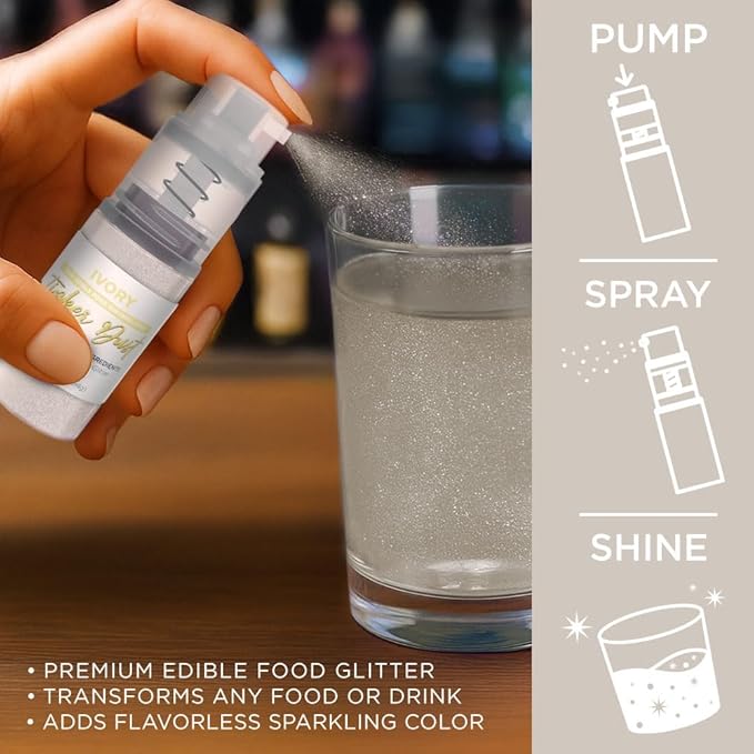 Bakell - Ivory Tinker Dust (4g, 1x Mini Spray Pump) Edible Glitter for Food, Desserts, and Beverages!