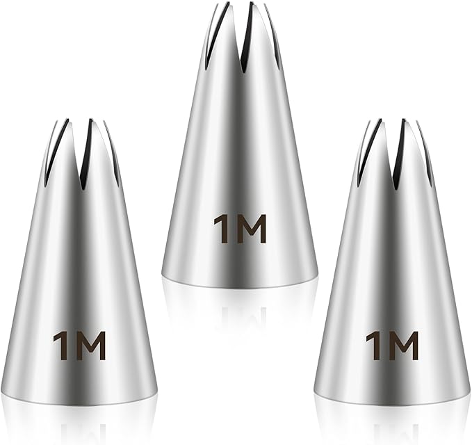 3pcs 1M Cake Piping Tips, Decorating Supplies, Nozzles for Buttercream, Icing, Birthday Cakes, Cupcakes - Baking Tools for DIY Art