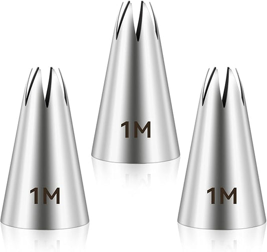 3pcs 1M Cake Piping Tips, Decorating Supplies, Nozzles for Buttercream, Icing, Birthday Cakes, Cupcakes - Baking Tools for DIY Art