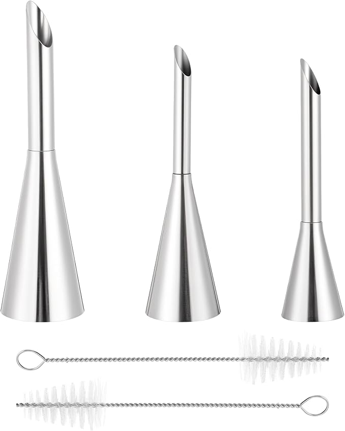 Pastry Cream Filling Tip 3 Pcs Long Cream Icing Piping Nozzle Tips with 2 Brushes Puff Pastry Filling Cake Decorating Tools Stainless Steel Pipings Tips Puff Creams Fillings Piping Tip Kit