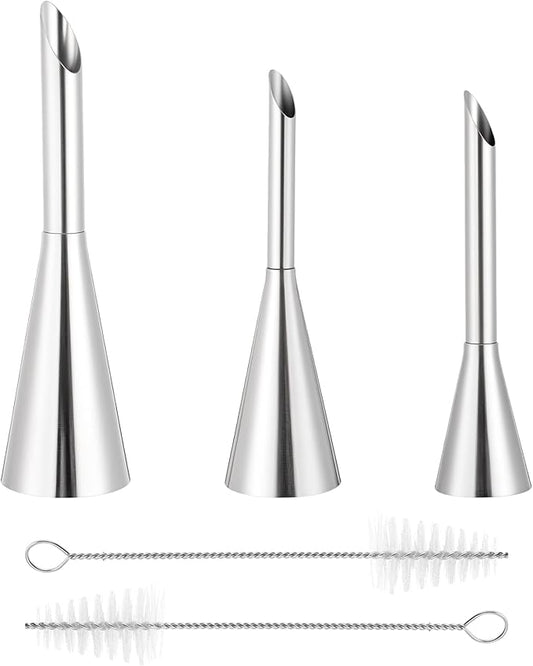 Pastry Cream Filling Tip 3 Pcs Long Cream Icing Piping Nozzle Tips with 2 Brushes Puff Pastry Filling Cake Decorating Tools Stainless Steel Pipings Tips Puff Creams Fillings Piping Tip Kit