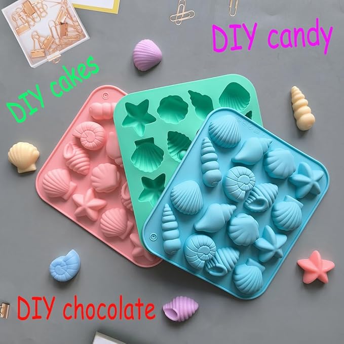 3Pcs seashell chocolate - Shell-Shaped Baking Mold for Chocolate, Cake, Candy, Resin, and Soap Making, Perfect for DIY Home Decoration and Gift Projects (Three Colors)