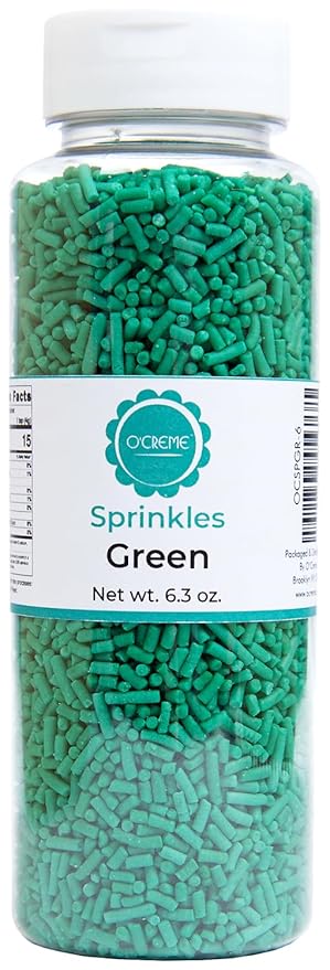 O’Creme Green Sprinkles – 6.3oz Sprinkles for Cake Decorating – Kosher Pastel Sprinkles for Cupcakes, Cookies, Cakes, Ice Cream – Easy-Pour Jar