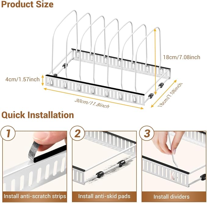 Housolution Cutting Board Organizer Rack, Baking Tray and Cookie Sheet Organizer with 7 Adjustable Dividers, Bakeware Muffin Tin Cupcake Pan Storage Organizer for Cabinet, White