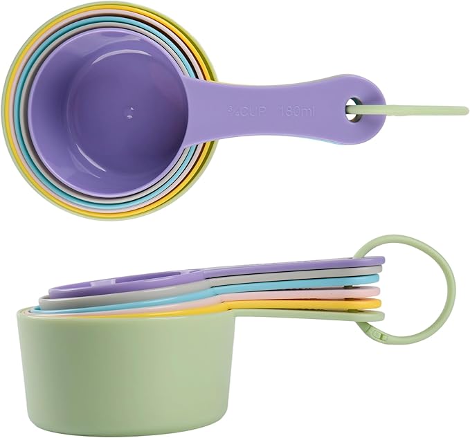 Smithcraft Measuring Cups Set 6, Colorful Plastic Measuring Cup Set, Big Size Metric & US Measure Cups, Cute Dry Measurement Cups for Kitchen & Baking, Cooking Measure Cup with 3/4 & 2 Cup