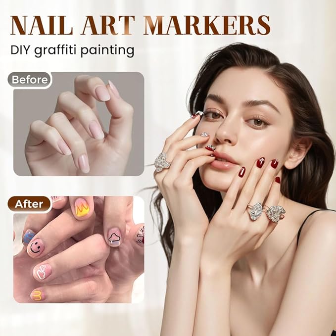 Nail Art Pens Set 12 Colors Nail Art Markers for Gel Nails,2025 Quickly Dry Nail Polish Pens Drawing Painting Pen,Nail Art Nail DIY Decoration for Home Salon (24 Color)
