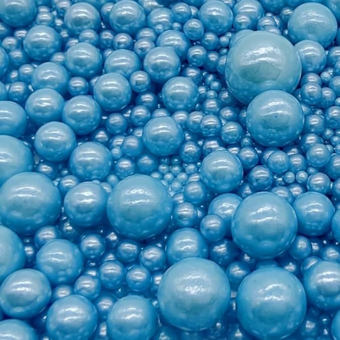 Edible Blue Sugar Pearls Sprinkles Candy Mix Size Pearls Cake Decorations Cupcake Toppers Cookie Decorating Perfect for Wedding Party Valentine Halloween Christmas Supplies 4.58OZ