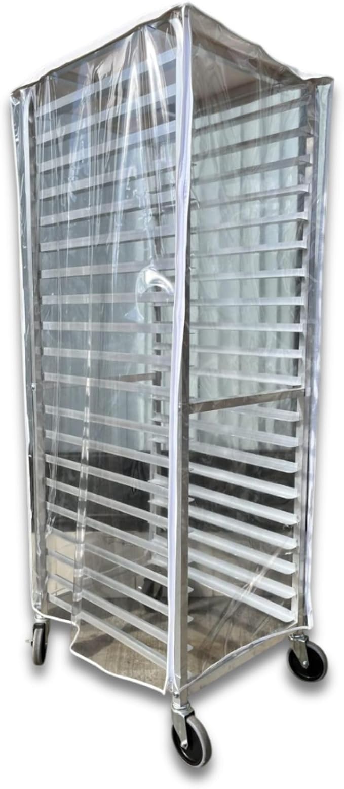 Bakery Food Pan Sheet Rack Cover – Heavy Duty PVC Vinyl Zippered Bun Pan Rack Cover – Long-lasting Use Durable Covers with 3 Zippers – Made in USA (Transparent, 23"W x 28"L x 63"H)