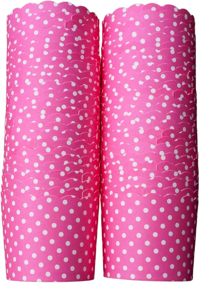 Paper Baking Cups (Polka Dots), Greaseproof Disposable Cupcake Liners (Pink, Large Cups (50-Pack))