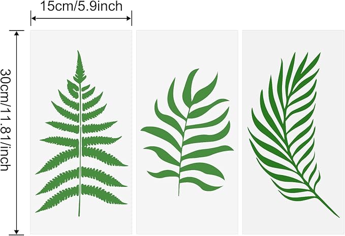 Tropical Leaf Stencils, Eucalyptus Leaves Flexible Plant Fern Turtle Stencil Templates Large DIY Painting for Wood Canvas Home Decor Crafts 6"x12", White