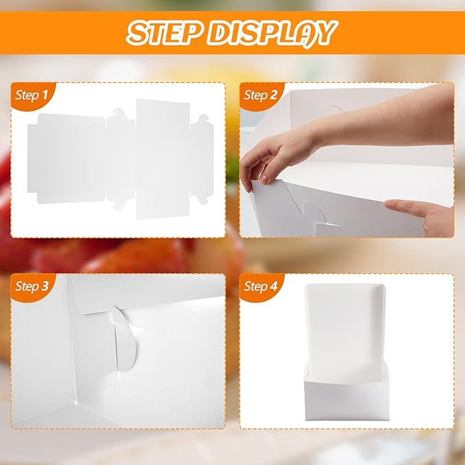 Ireer 50 Pack 10 x 10 x 5 Inch White Cake Boxes Cardboard Bakery Boxes for Pie Pastry Cookie