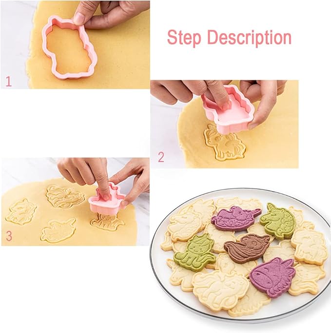 Novel Unicorn Cookie Cutters and Stamper, 6-Style 3D Unicorn Cookie Cutters Set for Kids Birthday Party and Festival (Pack of 12)