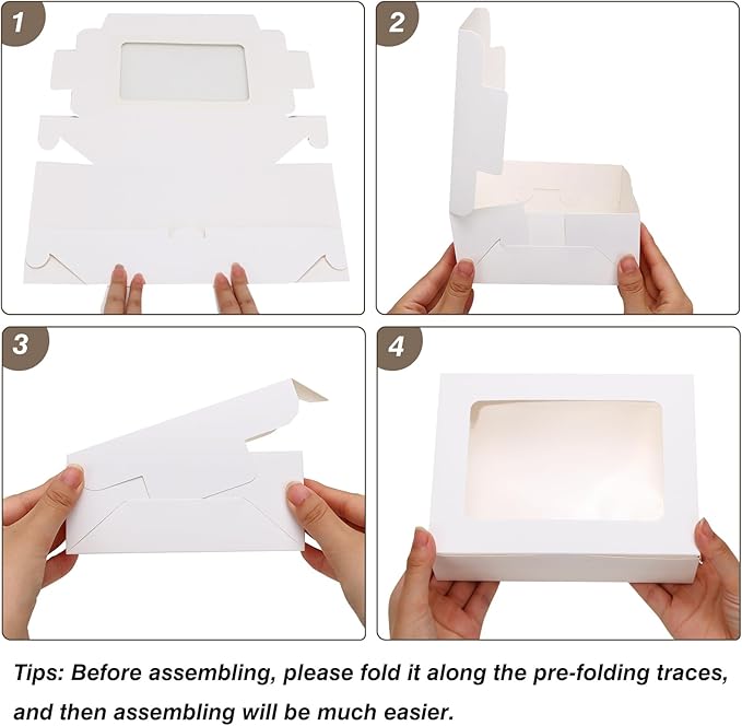 TOMNK 12pcs 8x6x2.5 Inches Bakery Boxes with Window, Cookie Boxes for Chocolate Strawberries, Donuts, Cupcakes, Muffins and Dessert