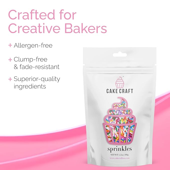 Cake Craft Rainbow Sugar Strand Sprinkles (Jimmies) – 3-Pack (100g Each) | Classic Multi-Color Sprinkles for Cakes, Cupcakes, Cookies, Ice Cream & More | Vibrant Color & Sweet Crunch