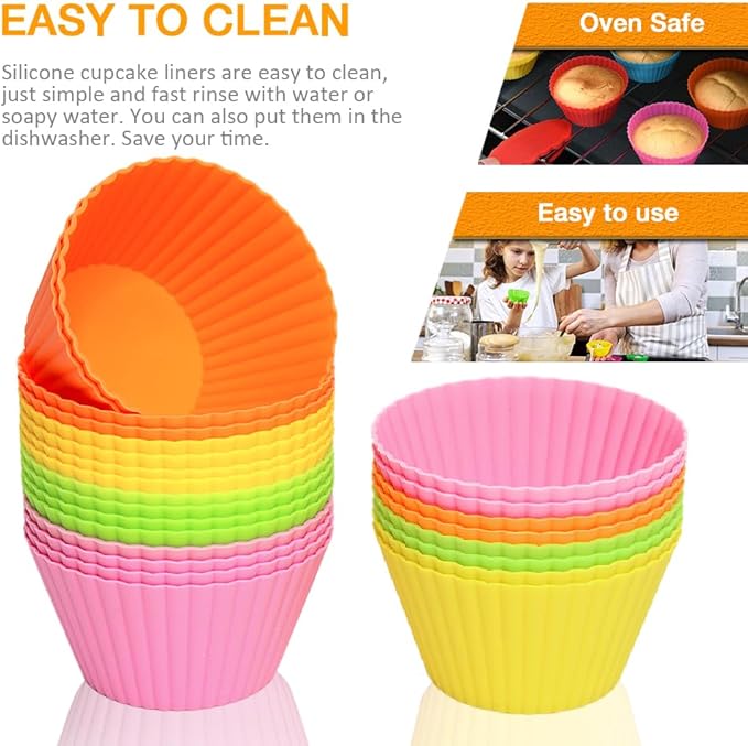 Extra Large Silicone Muffin Cups 24 Pack, 3.54 Inch Silicone Cupcake Liners, Reusable Jumbo Baking Cups Easy to Clean, Great for Cupcake, Muffin, Mousse