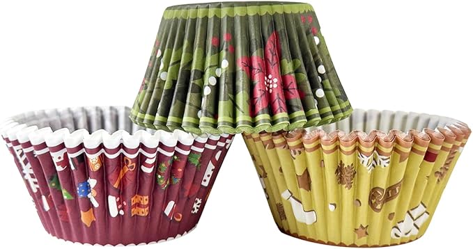 qiqee Christmas Cupcake Liners Muffin Liners for Graduation 300-Count 6 Original Design Christmas Gingerbread Man No Smell, Food Grade Baking Cups Paper(Small Size)
