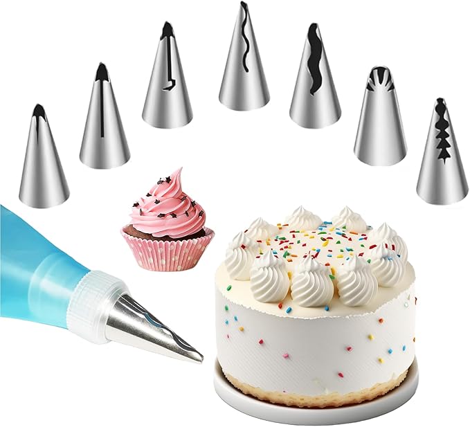8 Pcs Cake Tips for Decorating Set, Stainless Steel Piping Tips for Icing Frosting and Baking, Suitable for Cupcakes Cookies and Pastry Decorating Pasteles Home Bakers