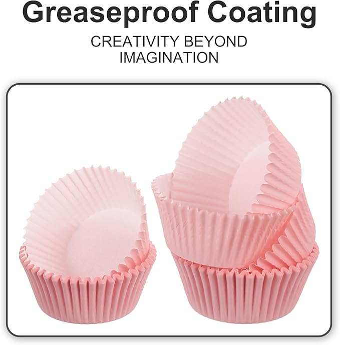 uxcell 100 Pcs Cupcake Liners, Muffins Paper Baking Cups Wrappers Standard Greaseproof for Baking Cupcake Wrapper, Pink