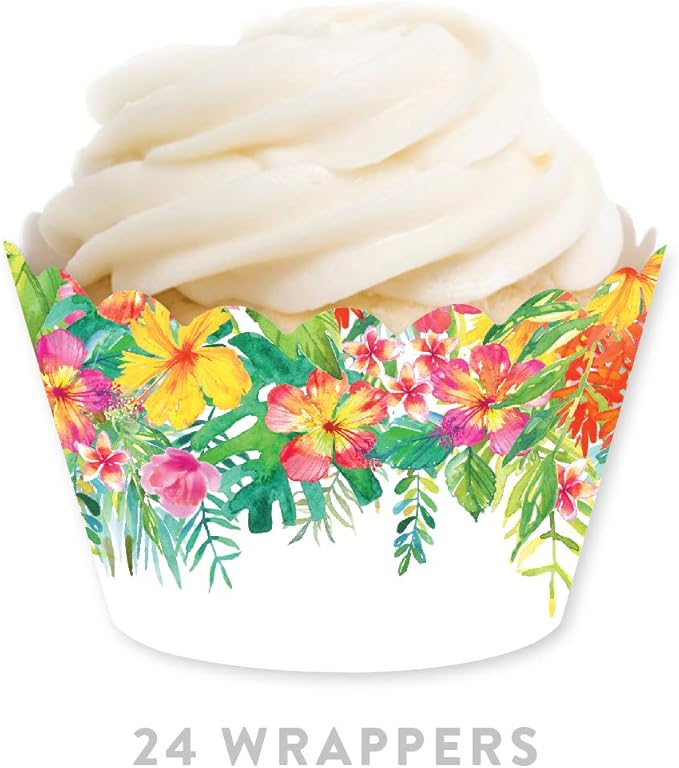Andaz Press Party Cupcake Wrapper Decorations, Tropical Palm Leaves and Flowers, 24-Pack, For Girls 1st Birthday Baby Bridal Shower Tea Party Themed Decorations