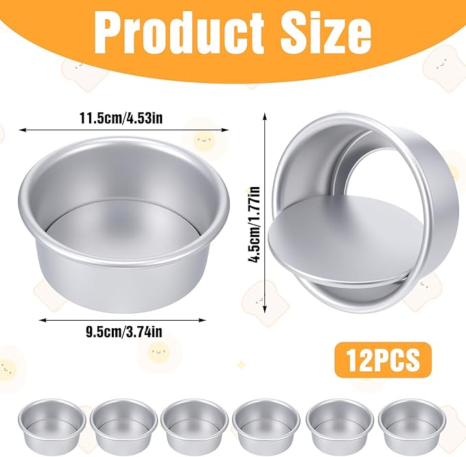 12 Pcs Round Cake Pans with Removable Bottom, 4 Inch Aluminum Cheesecake Baking Mold Non Stick Leakproof Mini Cakes Tins Trays Bakeware for Dessert Pizzas Quiches Birthday Party Anniversary