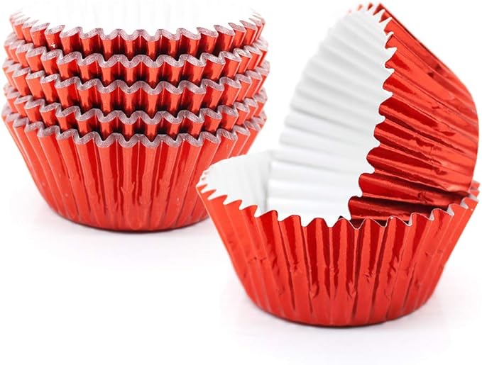 Cupcake Liners Red,GOLF Standard Size Red Foil Cupcake Liners Wrappers Metallic Baking Cups,Muffin Paper Cases, 100 Pack
