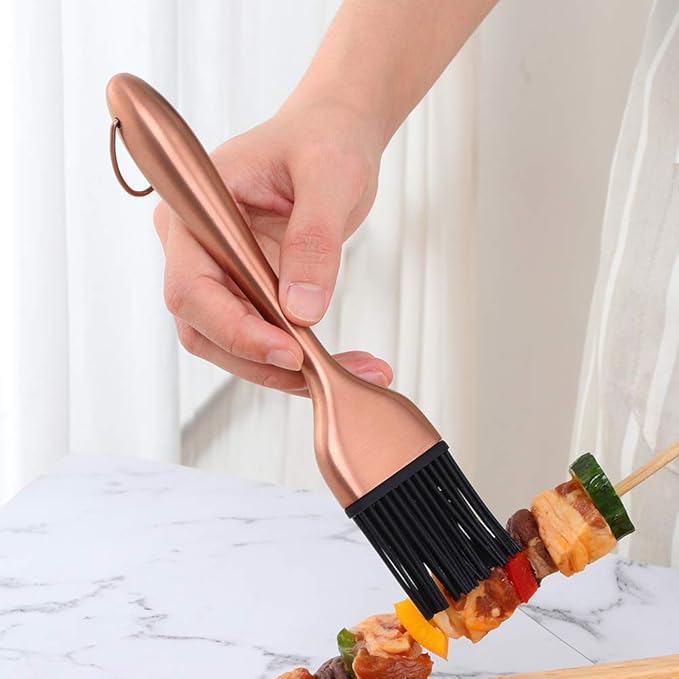 2 Pack Grill Basting Brush with 2 Pack Back Up Silicone Brush Heads, No Shed Bristles Stainless Steel Handles Heatproof Rust Resistant, Pastry Brushes for Kitchen Cooking BBQ,Dishwasher Safe Rose Gold